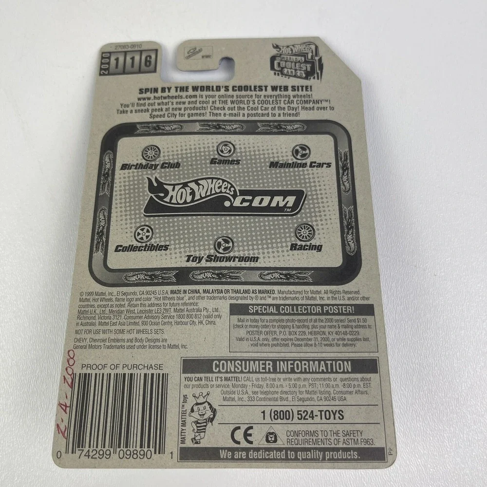 Vintage Hot Wheels 1998 Blue White Card 1000 59 Impala